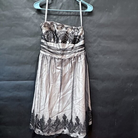 Davids Bridal Size 8 Prom Black Lace Taupe Strapless Midi Dress Short - Picture 3 of 6